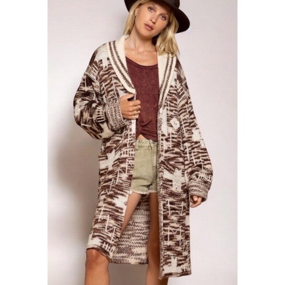POL Beige & Brown Aztec Belted Knit Cardigan - Picture 9 of 9